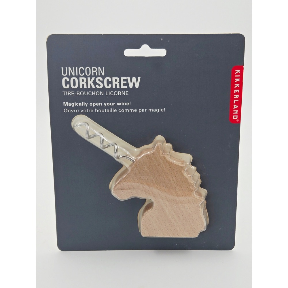Kikkerland Unicorn Corkscrew Beech Wood Stainless Steel Wine Opener BA55 Sealed